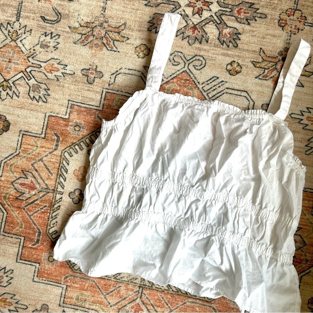 Madewell White Crop Top Sleeveless Square Neck Cinched Cottage Core - Picture 2 of 7